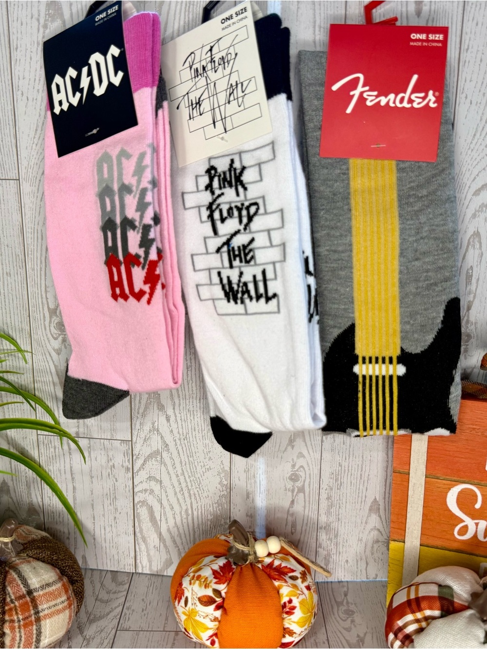 AC/DC Pink and Gray Kids Crew Socks with Red Logo